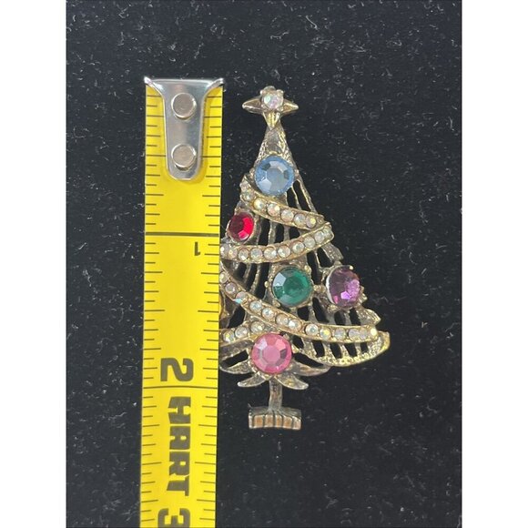 Vintage Unsigned HOLLYCRAFT Rhinestone CHRISTMAS Tree Brooch Pin Rhinest… - Picture 2 of 4